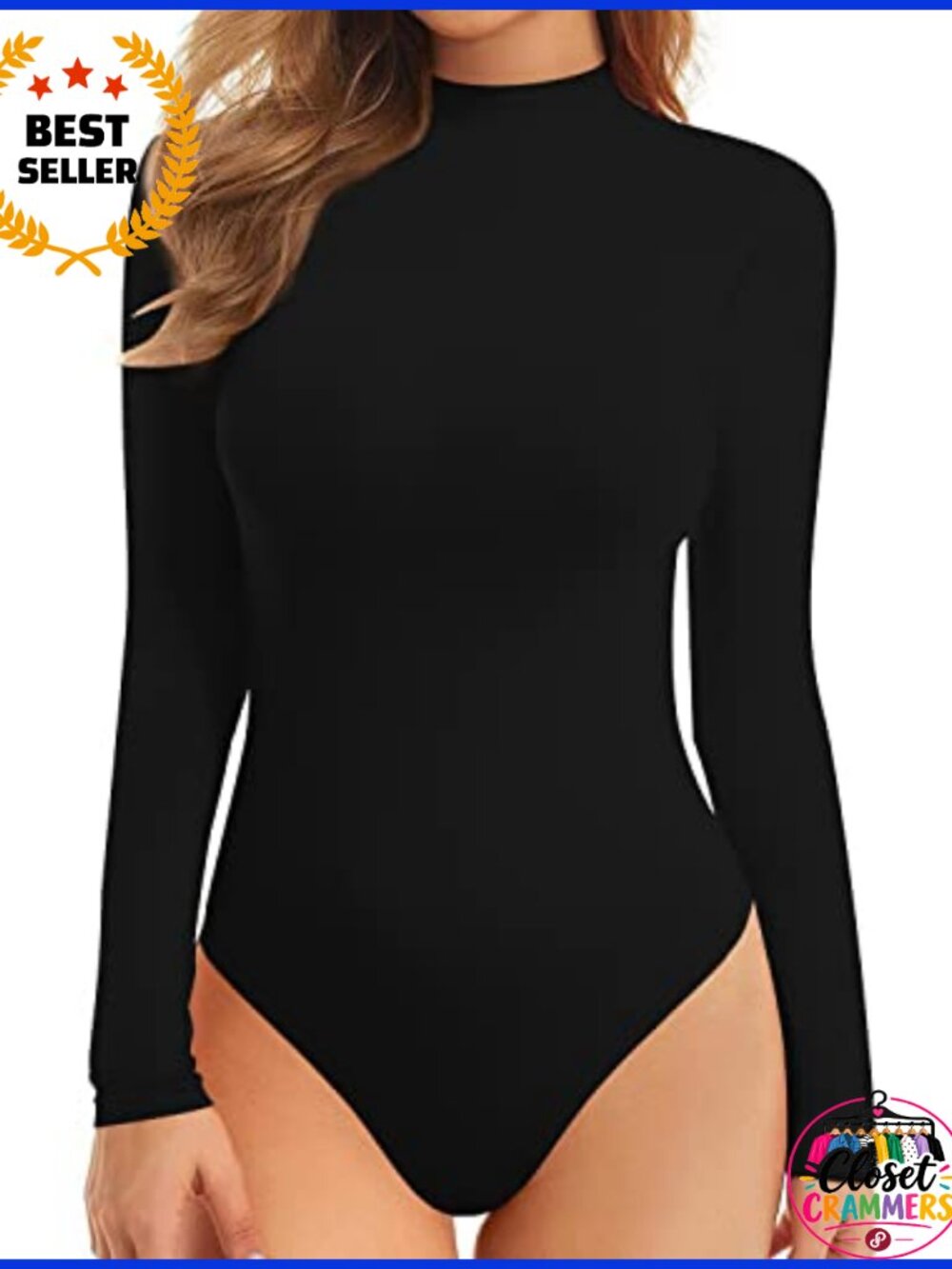 Mock Turtle Neck Long Sleeve Bodysuit Double Lined Basic Top